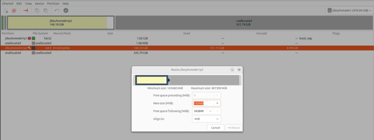 Partition giving all unmounted space